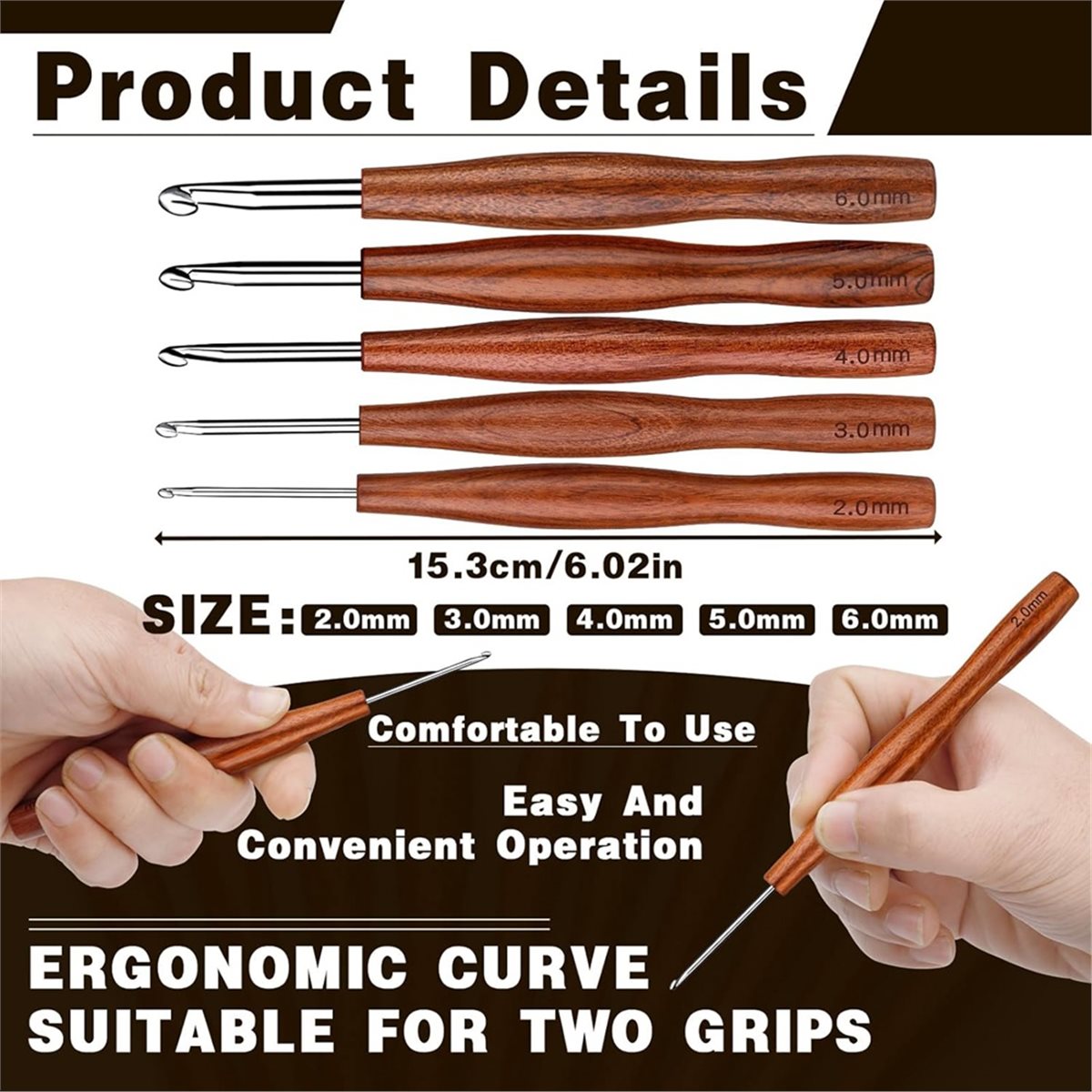 5 sztuk haczyków do szydełkowa – Wooden Crochet Hooks Ergonomic Handle recenzja i cena